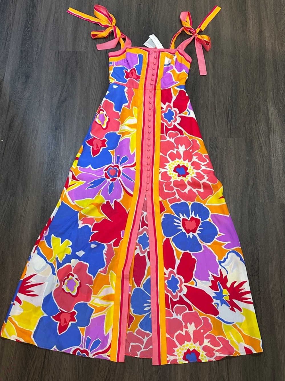 Colorful Floral Maxi Dress Tie Strap Resort Vacation Wedding Guest Size 2 NWT - Picture 3 of 9